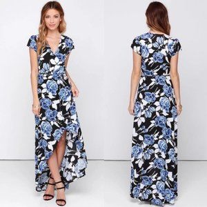 Faithfull the Brand Lulu Black Floral Print Wrap Maxi Dress Size XS